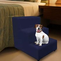 Escada Escadinha Pet Cachorro 3 Degraus Rampa Suede Grace Azul Marinho