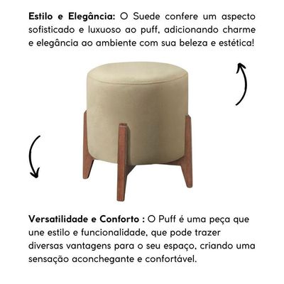 Puff Banqueta Decorativo Redondo Sala Estar Marrocos Suede Bege