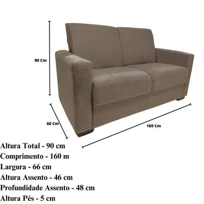 Sofá Estofado 2 Lugares Sala Estar Recepção Mariana Suede capuccino