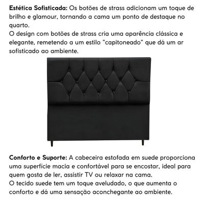 Cabeceira Cama Box Solteiro 90 Cm Geovana Suede Preto