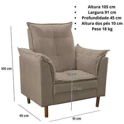 Poltrona De Amamentação Quarto De Bebê Com Puff Melina Suede Bege Escuro