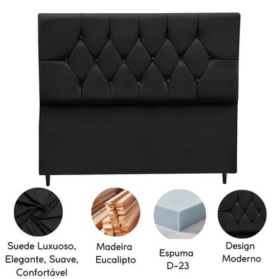 Cabeceira Cama Box Solteiro 90 Cm Geovana Suede Preto