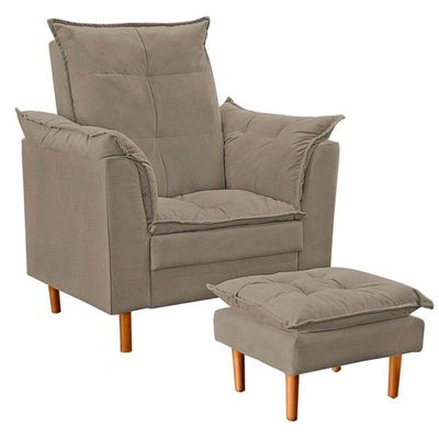 Poltrona De Amamentação Quarto De Bebê Com Puff Melina Suede Bege Escuro