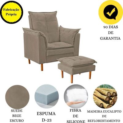 Poltrona De Amamentação Quarto De Bebê Com Puff Melina Suede Bege Escuro