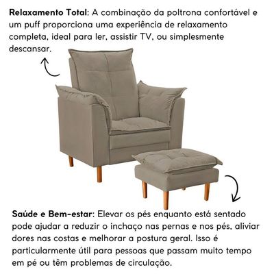 Poltrona De Amamentação Quarto De Bebê Com Puff Melina Suede Bege Escuro