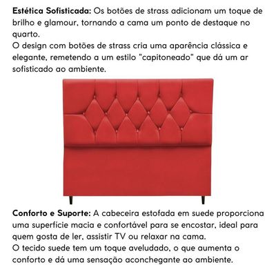 Cabeceira Cama Box Estofada Queen 160 Cm Geovana Suede Vermelho