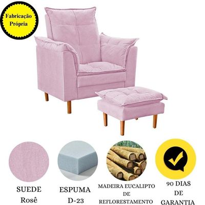 Poltrona De Amamentação Quarto De Bebê Com Puff Melina Suede Rosê