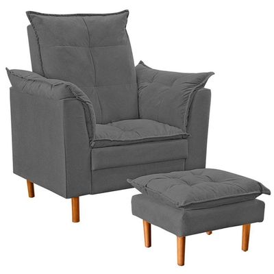 Poltrona De Amamentação Com Puff Quarto Bebê Encanto Suede Cinza