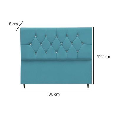 Cabeceira Cama Box Solteiro 90 Cm Geovana Suede Azul Turquesa