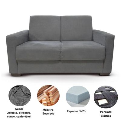 Sofá Estofado 2 Lugares Sala Estar Recepção Mariana Suede Cinza