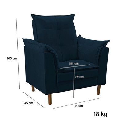 Poltrona De Amamentação Quarto De Bebê Com Puff Melina Suede Azul Marinho