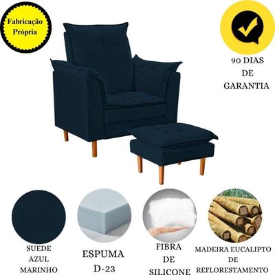 Poltrona De Amamentação Quarto De Bebê Com Puff Melina Suede Azul Marinho