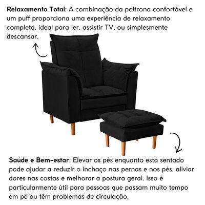 Poltrona Decorativa Sala De Estar Quarto Leitura Azera Suede Preto