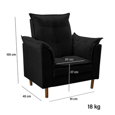 Poltrona Decorativa Sala De Estar Quarto Leitura Azera Suede Preto