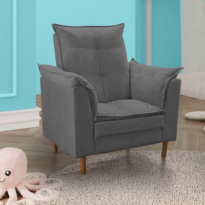 Poltrona Decorativa Sala De Estar Quarto Leitura Azera Suede Cinza