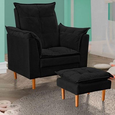 Poltrona Decorativa Sala De Estar Quarto Leitura Azera Suede Preto