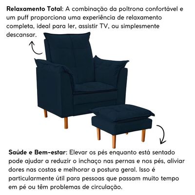 Poltrona Decorativa Sala De Estar Quarto Leitura Azera Suede Azul Marinho