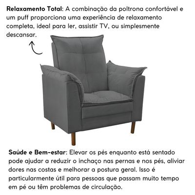 Poltrona Decorativa Sala De Estar Quarto Leitura Azera Suede Cinza