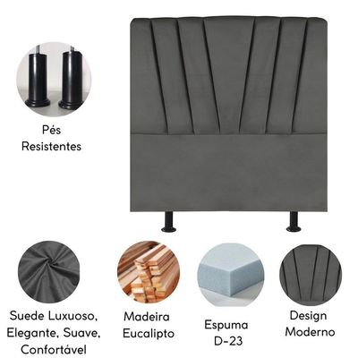 Cabeceira Estofada Cama Box Solteiro 100 Cm Louise Suede Cinza