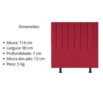 Cabeceira Estofada Cama Solteiro 90 Cm Sophia Carla Suede Vermelho