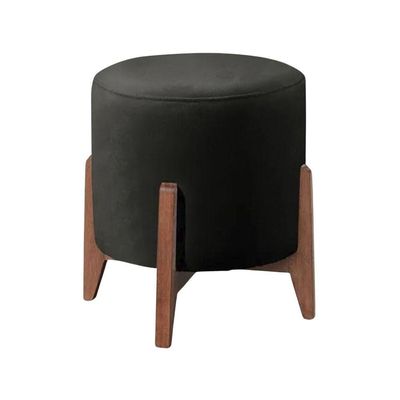 Puff Estofado Decorativo Redondo Sala De Estar Londres Suede Preto
