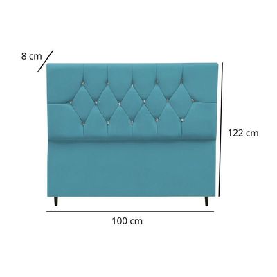 Cabeceira Estofada Cama Box Solteirão 100 Cm Suede Ayla Azul Turquesa