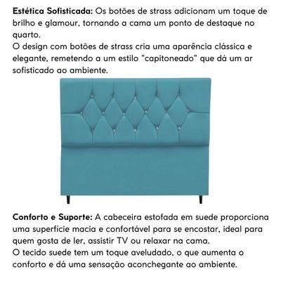 Cabeceira Estofada Cama Box Solteirão 100 Cm Suede Ayla Azul Turquesa