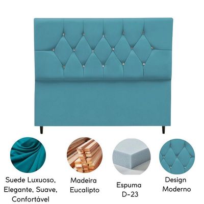 Cabeceira Estofada Cama Box Solteirão 100 Cm Suede Ayla Azul Turquesa