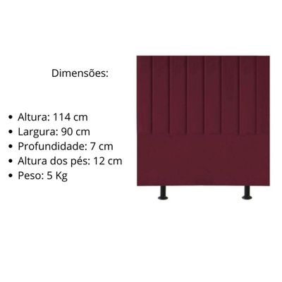 Cabeceira Estofada Cama Solteiro 90 Cm Sophia Carla Suede Bordô