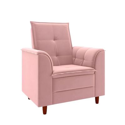 Poltrona Para Sala Confortável Decorativa Londres Suede Rosa