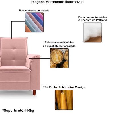 Poltrona Para Sala Confortável Decorativa Londres Suede Rosa