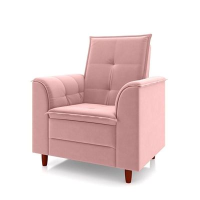 Kit Poltrona E Puff Amamentação Confortável Luma Veludo Rosa