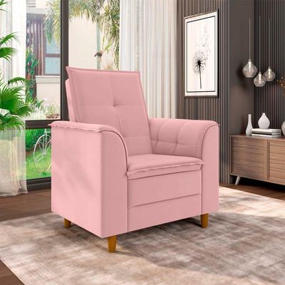 Kit Poltrona E Puff Amamentação Confortável Luma Veludo Rosa