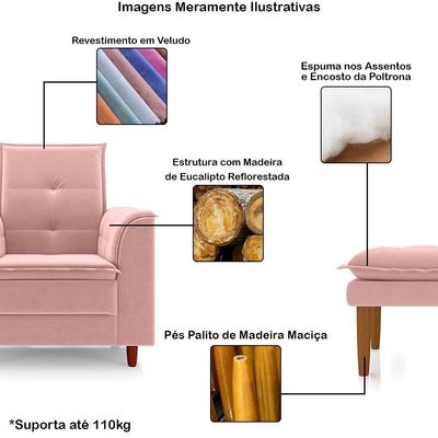 Kit Poltrona E Puff Amamentação Confortável Luma Veludo Rosa