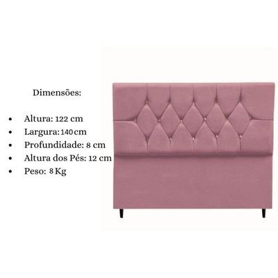 Cabeceira Cama Box Estofada Casal 140 Cm Geovana Suede Rosê