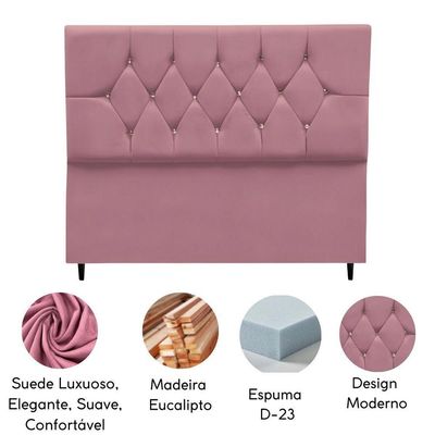 Cabeceira Cama Box Estofada Casal 140 Cm Geovana Suede Rosê