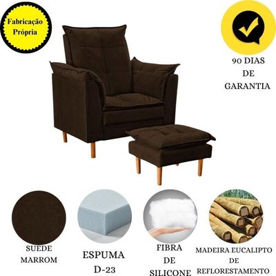 Poltrona De Amamentação Loana Com Puff Suede Marrom Escuro