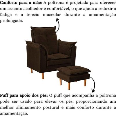 Poltrona De Amamentação Loana Com Puff Suede Marrom Escuro