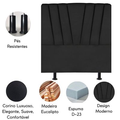 Cabeceira Solteiro Cama Box Estofada 90 Cm Antonella Corino Preto