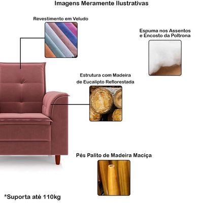 Poltrona Decorativa Estofada Confortável Sala Atenas Veludo Rosê