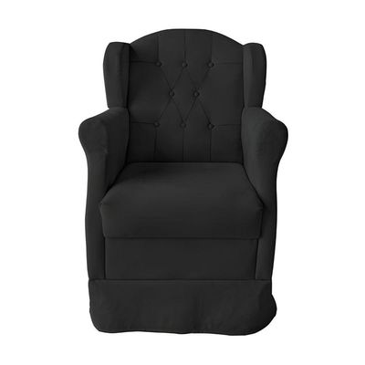 Poltrona Decorativa Amamentação Balanço E Puff Bebê Suede Preto