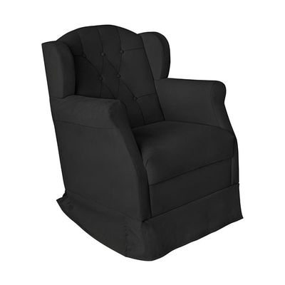Poltrona Decorativa Amamentação Balanço E Puff Bebê Suede Preto