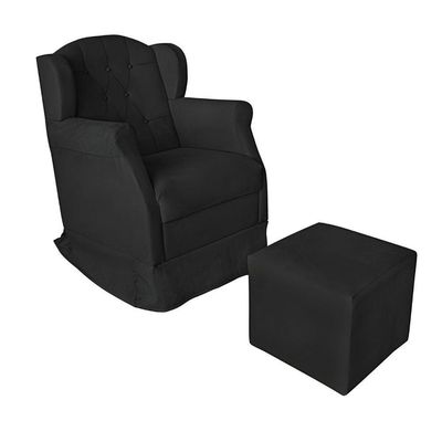Poltrona Decorativa Amamentação Balanço E Puff Bebê Suede Preto