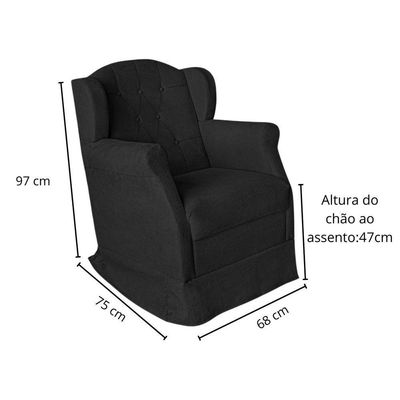 Poltrona Decorativa Amamentação Balanço E Puff Bebê Suede Preto