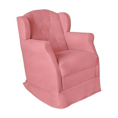 Poltrona Decorativa Amamentação Balanço E Puff Bebê Suede Rosê
