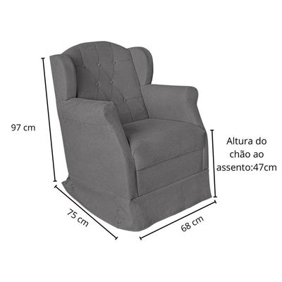 Poltrona Decorativa Amamentação Balanço E Puff Bebê Suede Cinza