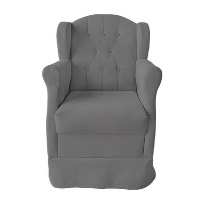 Poltrona Decorativa Amamentação Balanço E Puff Bebê Suede Cinza