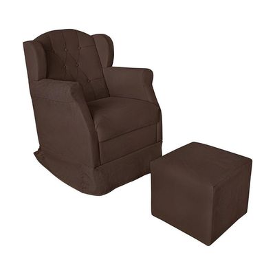Poltrona Decorativa Amamentação Balanço E Puff Bebê Suede Marrom