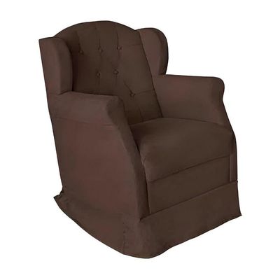 Poltrona Decorativa Amamentação Balanço E Puff Bebê Suede Marrom