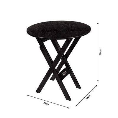 Mesa Redonda 70cm Dobrável Em Madeira Maciça - Preto - Preto